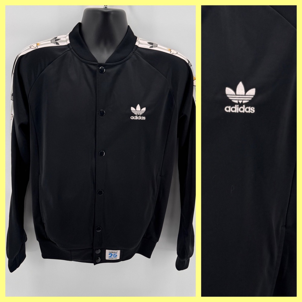 Adidas Track Jacket Mens M Black Nigo 25th Anniversary Bear Taping‎ Snap Front